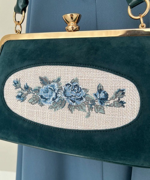 フレームローズ刺繍クロップドがま口バッグ/fint フィント