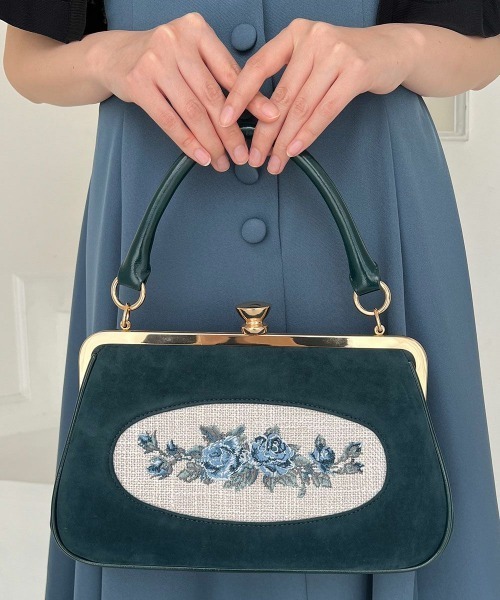 フレームローズ刺繍クロップドがま口バッグ/fint フィント