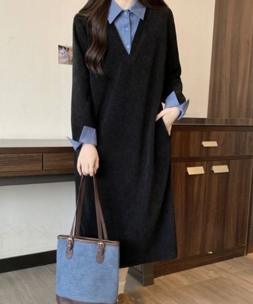 cammie(キャミー)の「シャツドッキングワンピース(ワンピース・レディース・ベージュ/ブラウン/ブラック・M/L)」の2枚目の写真