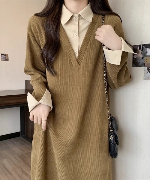 cammie(キャミー)の「シャツドッキングワンピース(ワンピース・レディース・ベージュ/ブラウン/ブラック・M/L)」の6枚目の写真