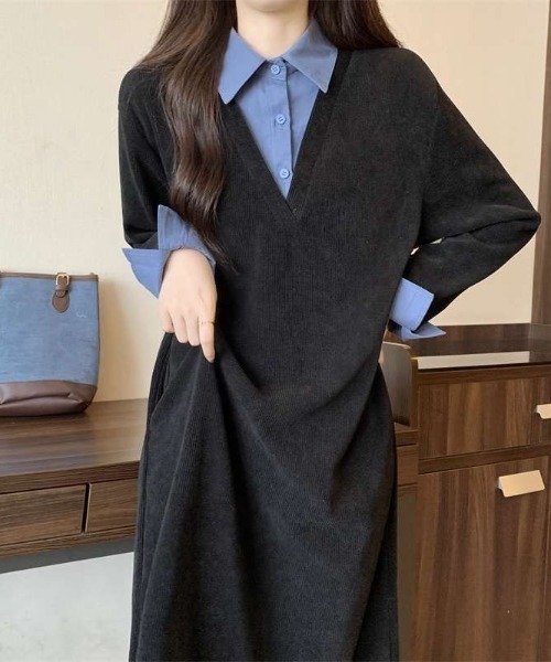 cammie(キャミー)の「シャツドッキングワンピース(ワンピース・レディース・ベージュ/ブラウン/ブラック・M/L)」の4枚目の写真