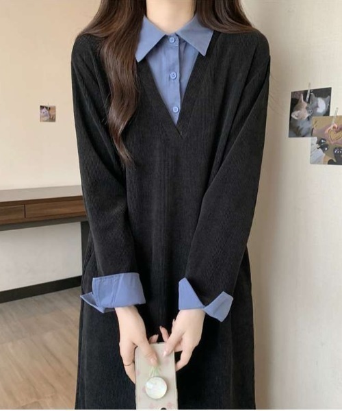 cammie(キャミー)の「シャツドッキングワンピース(ワンピース・レディース・ベージュ/ブラウン/ブラック・M/L)」の7枚目の写真