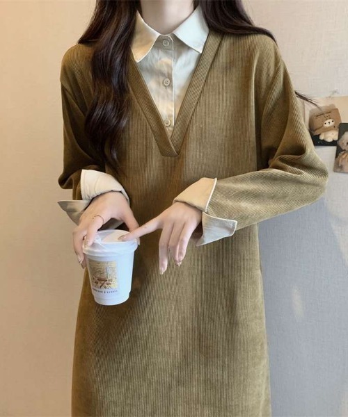 cammie(キャミー)の「シャツドッキングワンピース(ワンピース・レディース・ベージュ/ブラウン/ブラック・M/L)」の10枚目の写真