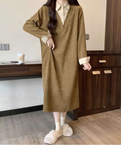 cammie(キャミー)の「シャツドッキングワンピース(ワンピース・レディース・ベージュ/ブラウン/ブラック・M/L)」の15枚目の写真