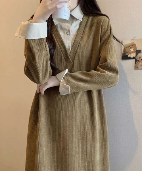 cammie(キャミー)の「シャツドッキングワンピース(ワンピース・レディース・ベージュ/ブラウン/ブラック・M/L)」の11枚目の写真