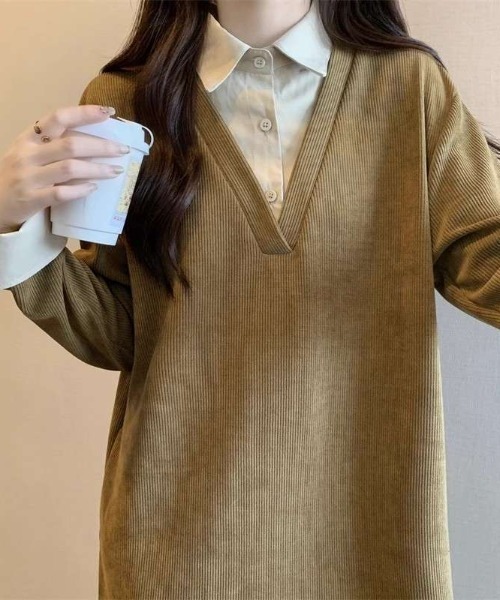 cammie(キャミー)の「シャツドッキングワンピース(ワンピース・レディース・ベージュ/ブラウン/ブラック・M/L)」の9枚目の写真