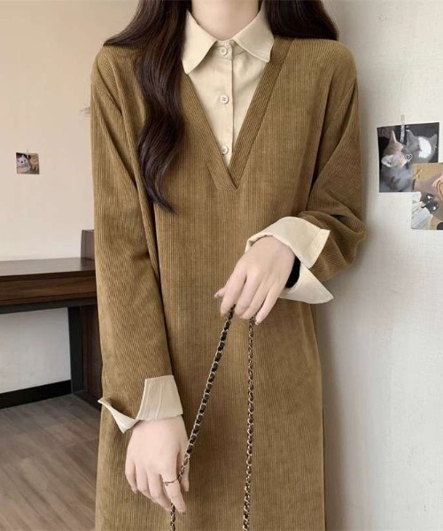 cammie(キャミー)の「シャツドッキングワンピース(ワンピース・レディース・ベージュ/ブラウン/ブラック・M/L)」の13枚目の写真