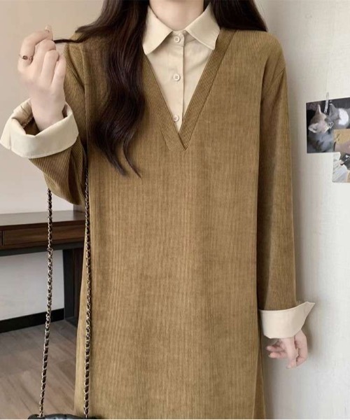 cammie(キャミー)の「シャツドッキングワンピース(ワンピース・レディース・ベージュ/ブラウン/ブラック・M/L)」の14枚目の写真