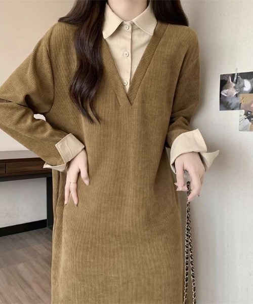 cammie(キャミー)の「シャツドッキングワンピース(ワンピース・レディース・ベージュ/ブラウン/ブラック・M/L)」の12枚目の写真