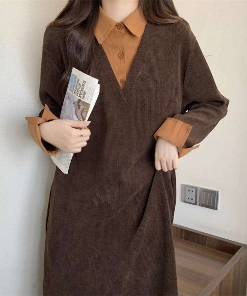 cammie(キャミー)の「シャツドッキングワンピース(ワンピース・レディース・ベージュ/ブラウン/ブラック・M/L)」の16枚目の写真