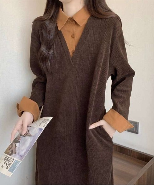 cammie(キャミー)の「シャツドッキングワンピース(ワンピース・レディース・ベージュ/ブラウン/ブラック・M/L)」の17枚目の写真