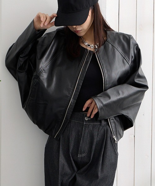 セール】(トレンドのショート丈、ワイドシルエット) 衿無し