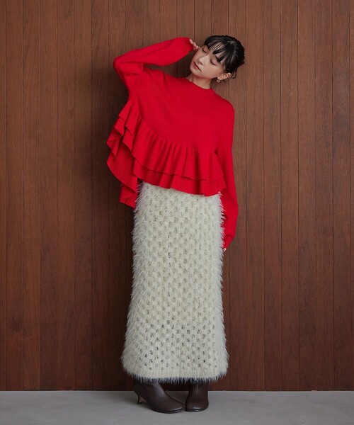 EMMEL REFINES（エメルリファインズ）の「＜EMMEL REFINES＞EM フラッフィー アイレット ニットスカート（スカート・レディース・ブラック/オフホワイト・S/M）」の6枚目の写真
