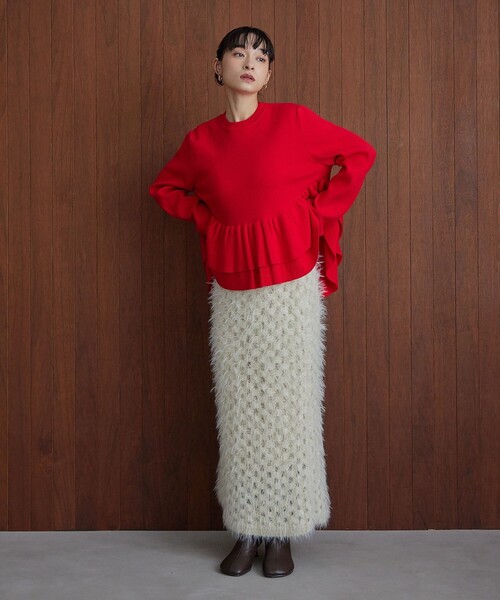 EMMEL REFINES（エメルリファインズ）の「＜EMMEL REFINES＞EM フラッフィー アイレット ニットスカート（スカート・レディース・ブラック/オフホワイト・S/M）」の7枚目の写真