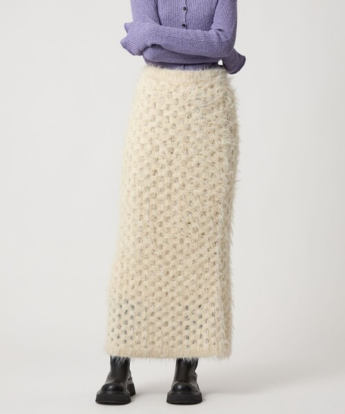 EMMEL REFINES（エメルリファインズ）の「＜EMMEL REFINES＞EM フラッフィー アイレット ニットスカート（スカート・レディース・ブラック/オフホワイト・S/M）」の8枚目の写真