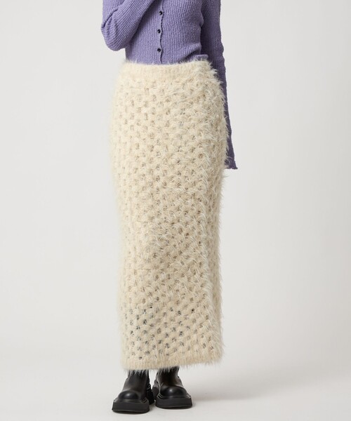 EMMEL REFINES（エメルリファインズ）の「＜EMMEL REFINES＞EM フラッフィー アイレット ニットスカート（スカート・レディース・ブラック/オフホワイト・S/M）」の9枚目の写真