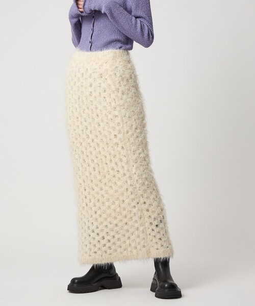 EMMEL REFINES（エメルリファインズ）の「＜EMMEL REFINES＞EM フラッフィー アイレット ニットスカート（スカート・レディース・ブラック/オフホワイト・S/M）」の10枚目の写真