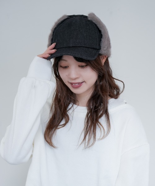 polcadot（ポルカドット）の「DENIM EARCOVER CAP/デニム イヤーカバーキャップ（キャップ・メンズ・ブラック/ネイビー・FREE）」の4枚目の写真