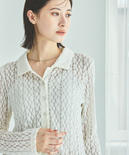 LAKOLE（ラコレ）の「カットレースシャツカーディガン / 588555（カーディガン/ボレロ・レディース・イエロー/アイボリー/ブラック・FREE）」の3枚目の写真