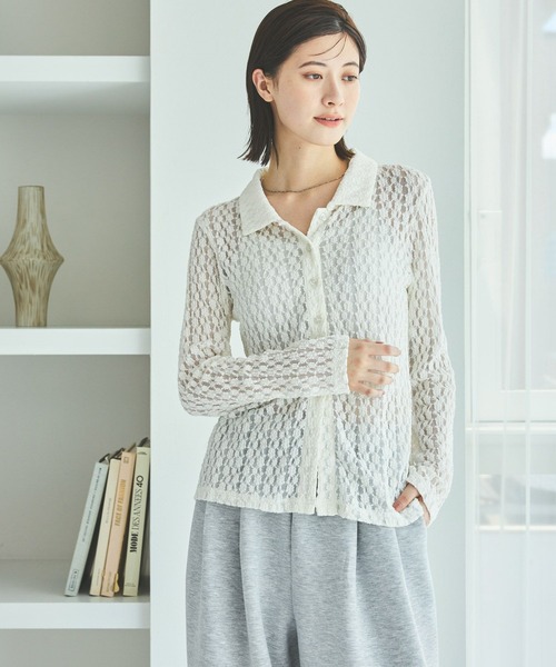 LAKOLE（ラコレ）の「カットレースシャツカーディガン / 588555（カーディガン/ボレロ・レディース・イエロー/アイボリー/ブラック・FREE）」の8枚目の写真