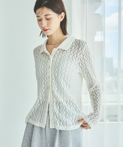 LAKOLE（ラコレ）の「カットレースシャツカーディガン / 588555（カーディガン/ボレロ・レディース・イエロー/アイボリー/ブラック・FREE）」の9枚目の写真