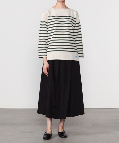 nicholson&nicholson（ニコルソンアンドニコルソン）の「nicholson & nicholson | 〈別注〉 コットン タックスカート WOMEN（スカート・レディース・ブラック/ダークブラウン・38）」の11枚目の写真