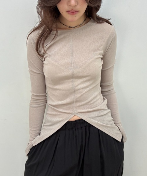 FUULLY STUDIO(フーリィーステューディオ)の「シアースリットロングスリーブトップス(Tシャツ/カットソー・レディース・ダークブラウン/ブラック/グレイッシュベージュ・FREE)」の21枚目の写真