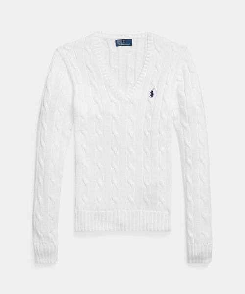 Ralph Lauren ケーブルニット ホワイト Vネック ポロ ラルフ ローレン POLO RALPH LAUREN ケーブルニット コットン V