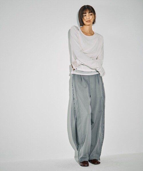 UNITED TOKYO（ユナイテッドトウキョウ）の「【残りわずか！】バレルレッグパンツ｜ウォッシャブル/防シワ/ストレッチ/吸水速乾/防菌消臭/UVカット/バレルパンツ/冬服（スラックス・レディース・グレー/ブラック・1/2）」の20枚目の写真