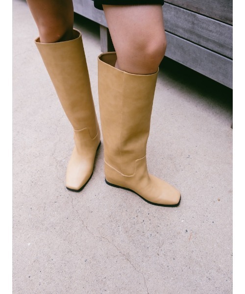 YELLO 厚底ベージュロングブーツ新品タグ付きs Insole Long Boots/インソールロングブーツ（ブーツ）｜sahara（サハラ