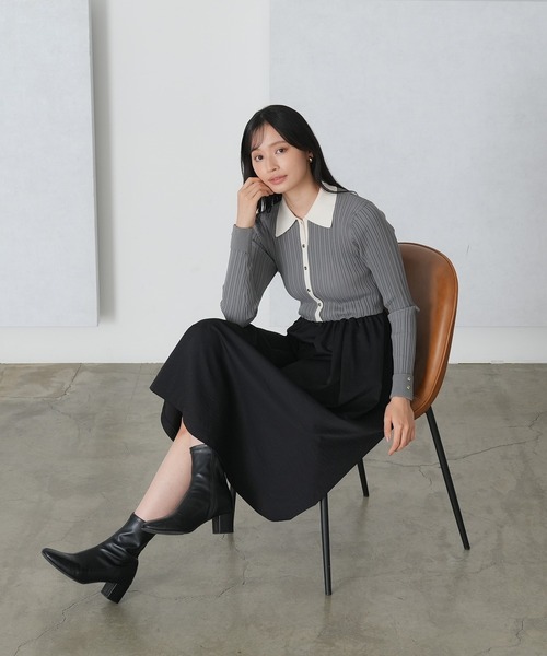 TRUDEA（トルディア）の「ドッキング配色エアリーワンピース（ワンピース・レディース・ライトグレー/アイボリー/ブラック・MEDIUM）」の3枚目の写真