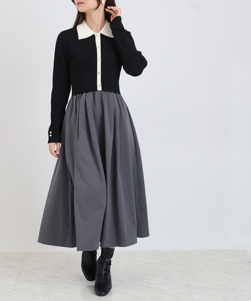 TRUDEA（トルディア）の「ドッキング配色エアリーワンピース（ワンピース・レディース・ライトグレー/アイボリー/ブラック・MEDIUM）」の2枚目の写真