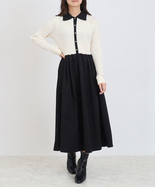 TRUDEA（トルディア）の「ドッキング配色エアリーワンピース（ワンピース・レディース・ライトグレー/アイボリー/ブラック・MEDIUM）」の14枚目の写真