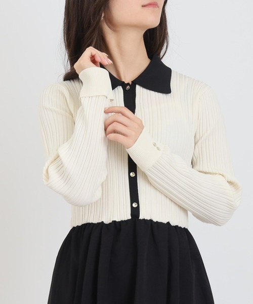 TRUDEA（トルディア）の「ドッキング配色エアリーワンピース（ワンピース・レディース・ライトグレー/アイボリー/ブラック・MEDIUM）」の18枚目の写真