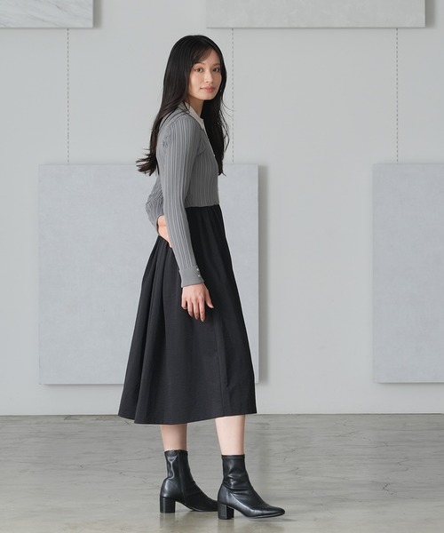 TRUDEA（トルディア）の「ドッキング配色エアリーワンピース（ワンピース・レディース・ライトグレー/アイボリー/ブラック・MEDIUM）」の6枚目の写真