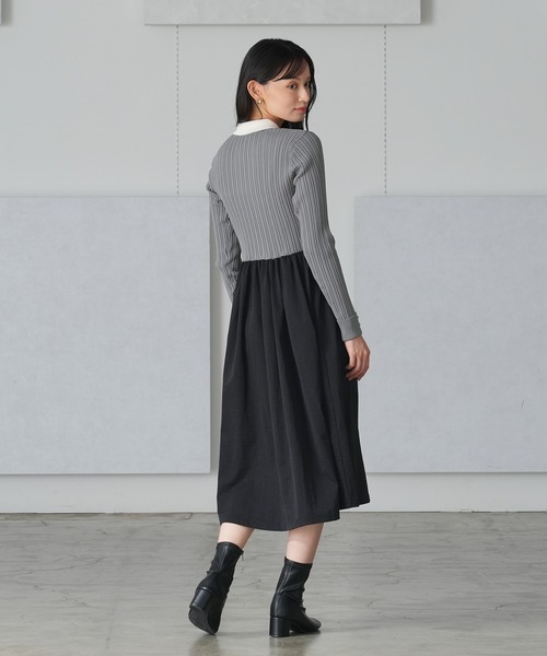 TRUDEA（トルディア）の「ドッキング配色エアリーワンピース（ワンピース・レディース・ライトグレー/アイボリー/ブラック・MEDIUM）」の7枚目の写真