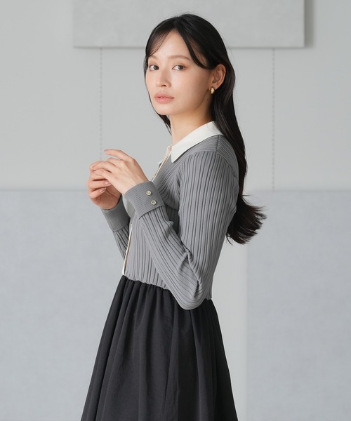 TRUDEA（トルディア）の「ドッキング配色エアリーワンピース（ワンピース・レディース・ライトグレー/アイボリー/ブラック・MEDIUM）」の9枚目の写真