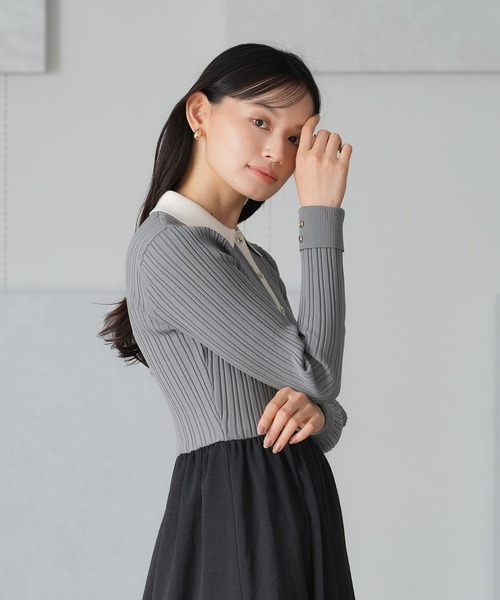 TRUDEA（トルディア）の「ドッキング配色エアリーワンピース（ワンピース・レディース・ライトグレー/アイボリー/ブラック・MEDIUM）」の10枚目の写真