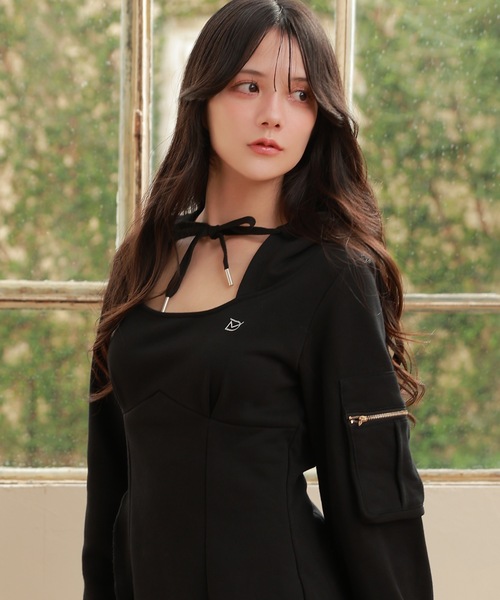 M DOLLY(エムドリー)の「*M DOLLY original* sweat hoodie stella mini dress/スウェットフーディステラミニドレス(ワンピース・レディース・アイボリー/ブラック・FREE)」の9枚目の写真