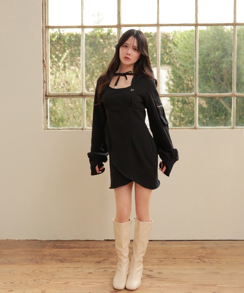 M DOLLY(エムドリー)の「*M DOLLY original* sweat hoodie stella mini dress/スウェットフーディステラミニドレス(ワンピース・レディース・アイボリー/ブラック・FREE)」の12枚目の写真