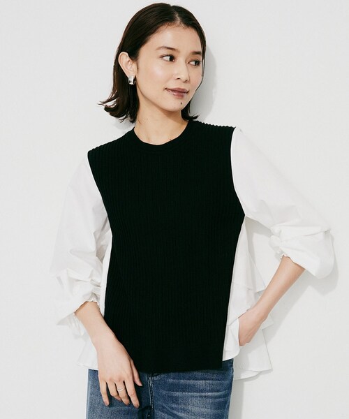 UNTITLED【TORRAZZO DONNA】 ニットxファブリックブラウス セール】【TORRAZZO DONNA】ニット×ファブリックティアードブラウス