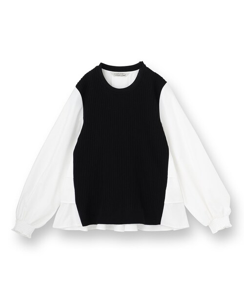 UNTITLED(アンタイトル)の「【TORRAZZO DONNA】ニット×ファブリックティアードブラウス(シャツ/ブラウス・レディース・ホワイト/ネイビー/ブラック系4・02)」の4枚目の写真