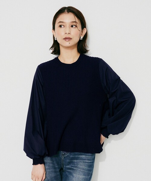 UNTITLED(アンタイトル)の「【TORRAZZO DONNA】ニット×ファブリックティアードブラウス(シャツ/ブラウス・レディース・ホワイト/ネイビー/ブラック系4・02)」の9枚目の写真
