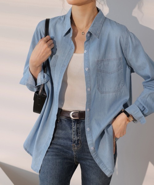 ReRe（リリ）の「コットン混デニムシャツ（シャツ/ブラウス・レディース・ライトブルー/ダークブルー・MEDIUM/LARGE/X-LARGE）」の18枚目の写真