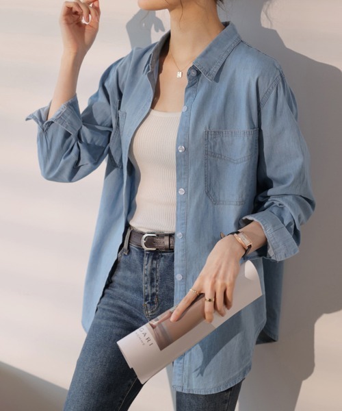 ReRe（リリ）の「コットン混デニムシャツ（シャツ/ブラウス・レディース・ライトブルー/ダークブルー・MEDIUM/LARGE/X-LARGE）」の20枚目の写真