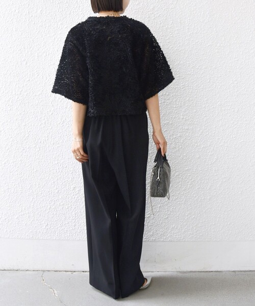 ships little black(シップスリトルブラック)の「little black:〈手洗い可能〉パール 釦 フリル チュール 半袖 ブラウス(シャツ/ブラウス・レディース・ブラック/ホワイト・ONE SIZE)」の14枚目の写真