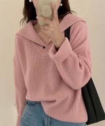 ラペルカラー プルオーバーニット