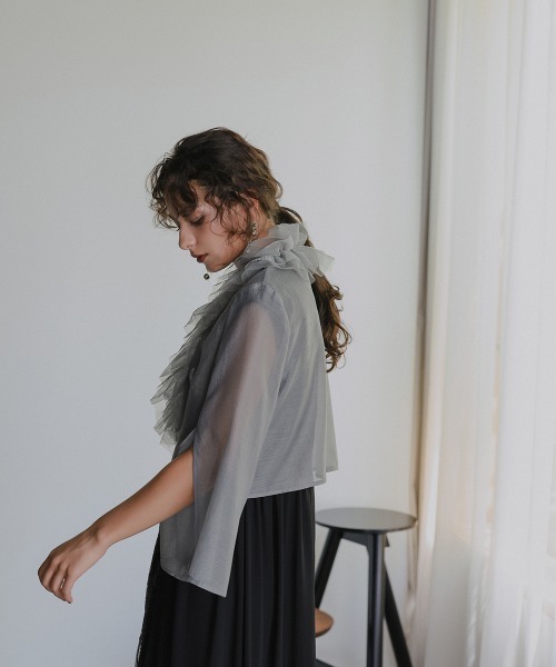 セール】＜単品＞取り外しチュールフリルデザインシアーボイル袖