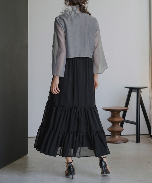 シーニュフリルジャケット　チュールボレロ新品未使用 セール】＜単品＞取り外しチュールフリルデザインシアーボイル袖