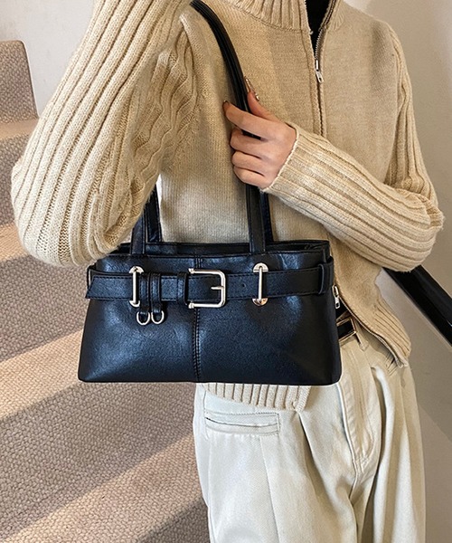 HALEY PESCA（ヘーリーペスカ）の「HALEY PESCA/スクエアベルテッドハンドバッグ（ハンドバッグ・レディース・ブラック/ライトブラウン・FREE）」の4枚目の写真